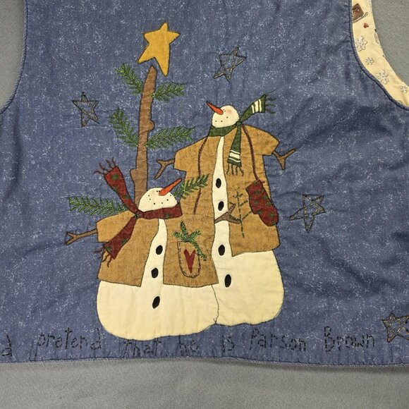 Vintage Snowman Vest Womens Large Handmade Quilted Reversible Winter Holiday 90s - Picture 5 of 8